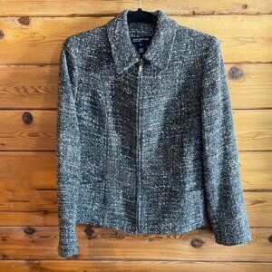 Jones New York Signature Dark Gray Wool Blend Zipper Blazer Jacket Size 6